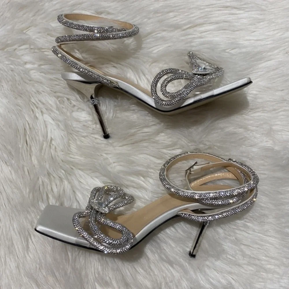 New Mach & Mach Double Crystal Bow Square‎ toe sandal size 36.5EU